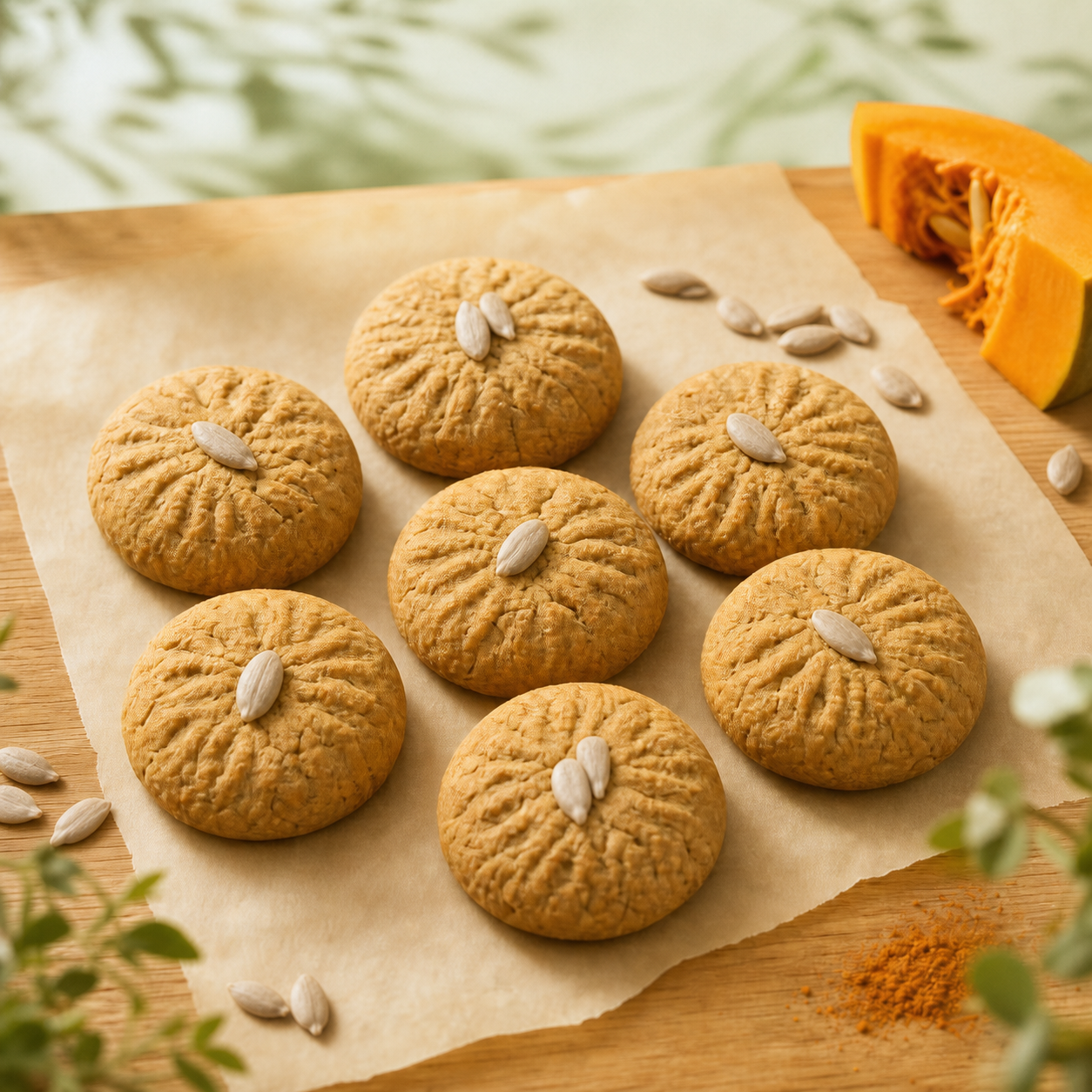 Pumpkin Cookies topped with sunflower seeds