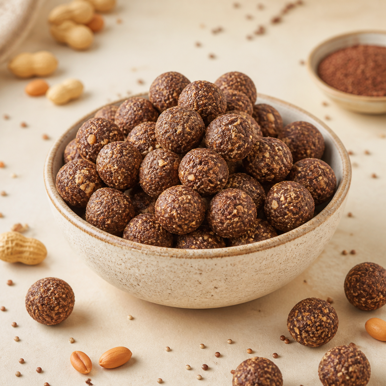 Peanut Ragi Pops served in a bowl